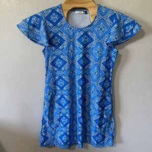Cabana Life Dress Flutter Sleeve Pockets Sun‎ Protection Blue White Size Medium